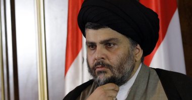 Shiite cleric Muqtada al-Sadr looks on during a press conference in Irbil, Iraq, April 26, 2012. (AP Photo)