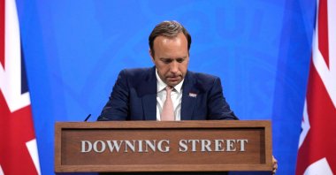 Britain's Health Secretary Matt Hancock gives an update on the coronavirus pandemic during a virtual press conference in Downing Street in central London, U.K., May 27, 2021. (AFP Photo)
