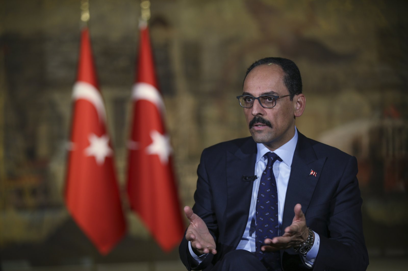 Turkish Presidential Spokesperson Ibrahim Kalın speaks during an interview in Istanbul, Saturday, Oct. 19, 2019. (AP Photo/Emrah Gürel)