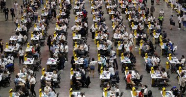 People receive a dose of the COVID-19 vaccine at a mass vaccination clinic at Scotiabank Arena in Toronto, Canada,  June 27, 2021. (AP Photo)