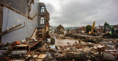 A general view of the destruction following severe flooding after heavy rainfall on July 17, 2021 in Pepinster, Belgium. (Getty Images)