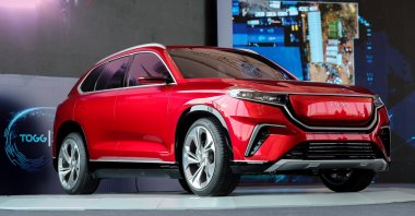 A prototype of Turkey's first domestically developed car is on display at the groundbreaking ceremony for its factory in the Gemlik district of northwestern Bursa province, Turkey, July 18, 2020. (AA Photo)