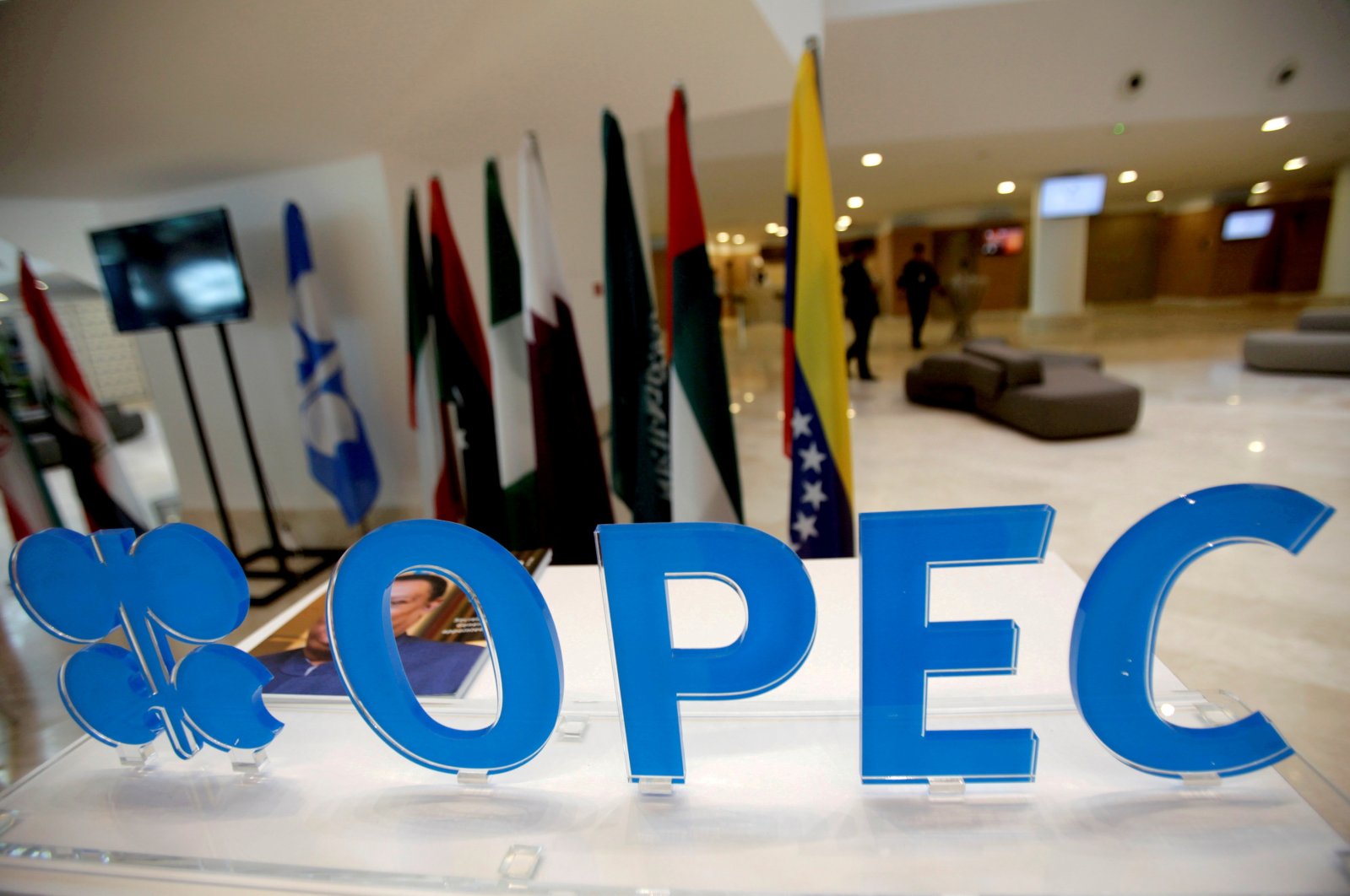 The logo pictured ahead of an informal meeting between members of the Organization of the Petroleum Exporting Countries (OPEC) in Algiers, Algeria, Sept. 28, 2016. (Reuters Photo)