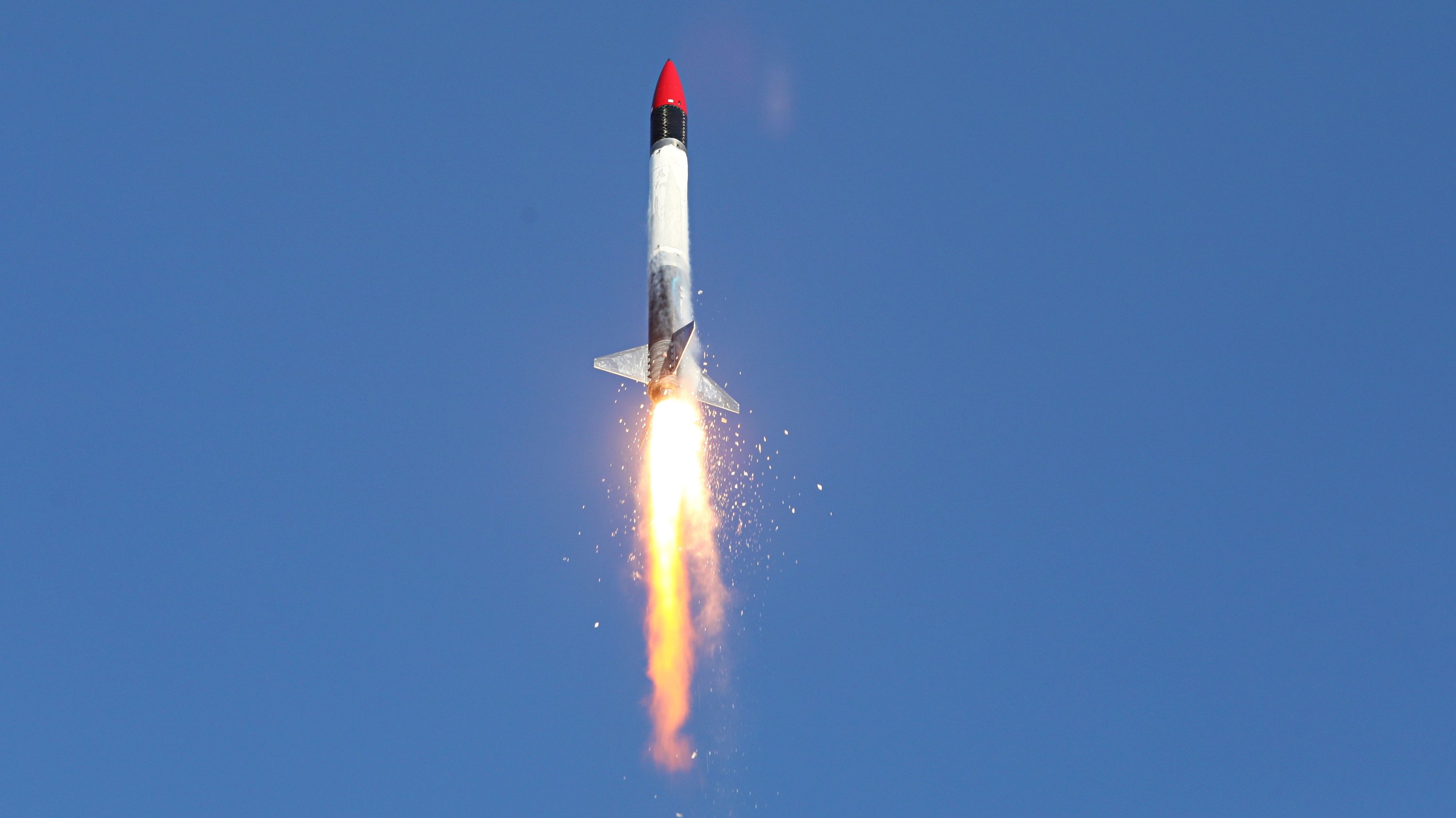 Turkey's probe rocket developed with hybrid engine technology is seen in the air after it was launched for flight tests from the northern Sinop province, Turkey, July 19, 2021. (AA Photo)