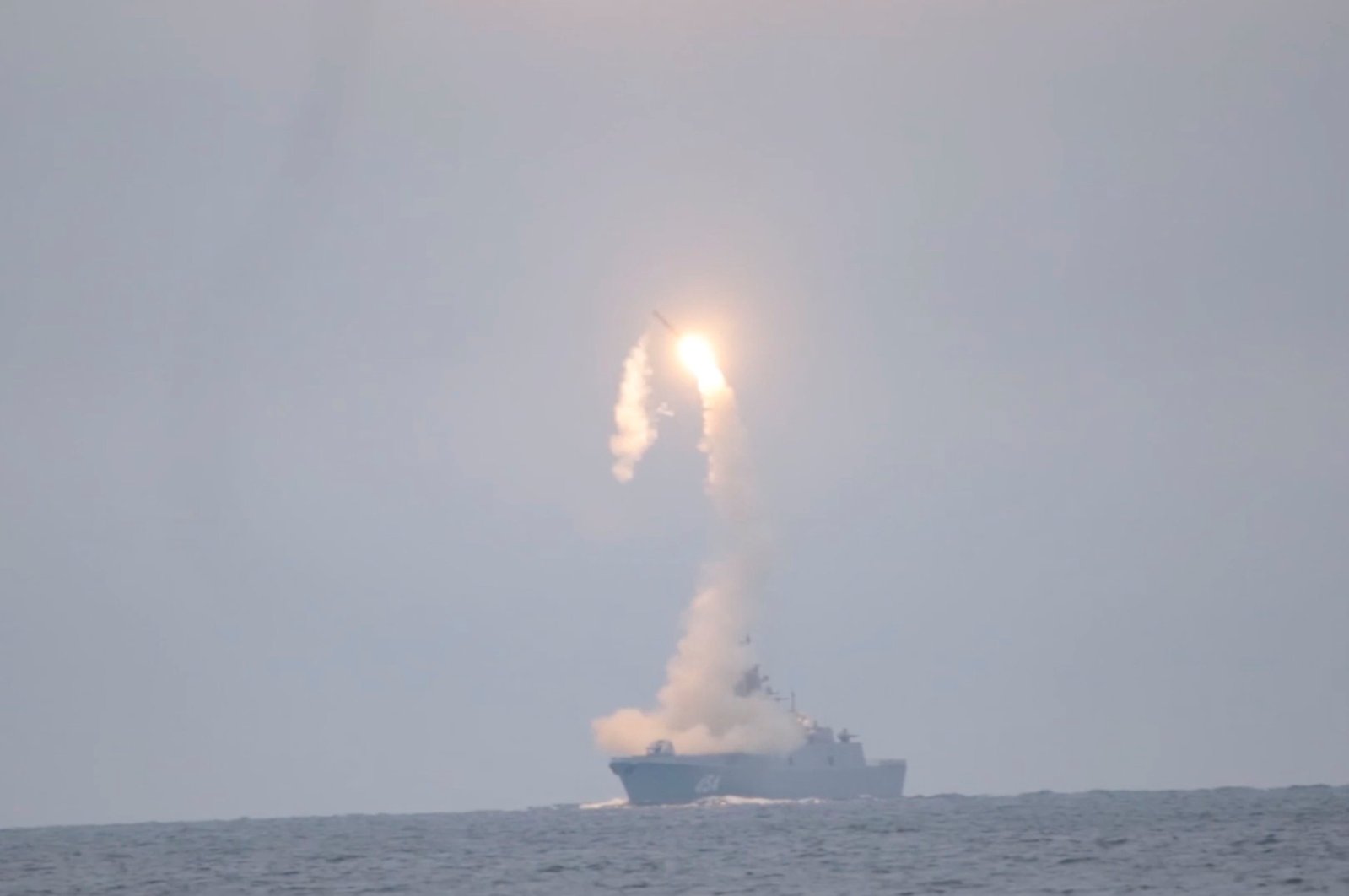 Tsirkon hypersonic cruise missile is launched from the Russian guided-missile frigate Admiral Gorshkov during a test in the White Sea, in this still image taken from video released October 7, 2020. (Reuters Photo)