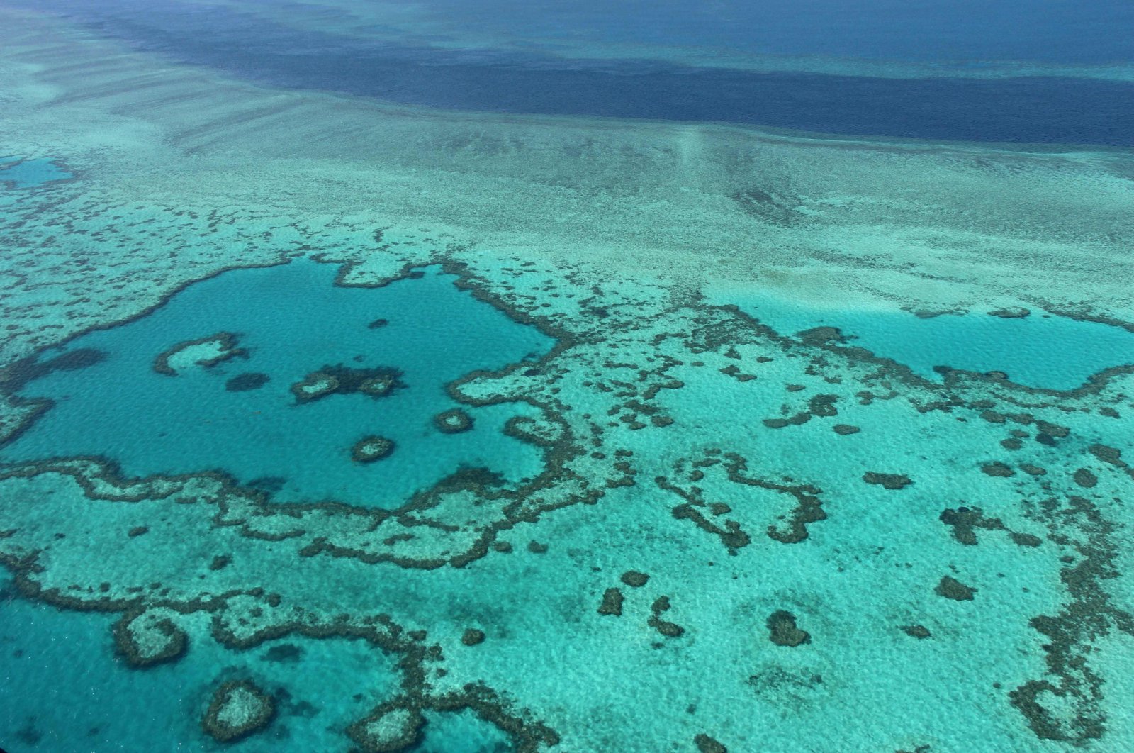 An aerial view shows the Great Barrier Reef off the coast of Whitsunday Islands, along the central coast of Queensland, Australia, Nov. 20, 2014. (AFP Photo)