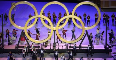 Performers are seen with the Olympics rings during the opening ceremony of the Tokyo 2020 Olympic Games, at the Olympic Stadium, in Tokyo, Japan, July 23, 2021. (Reuters Photo)