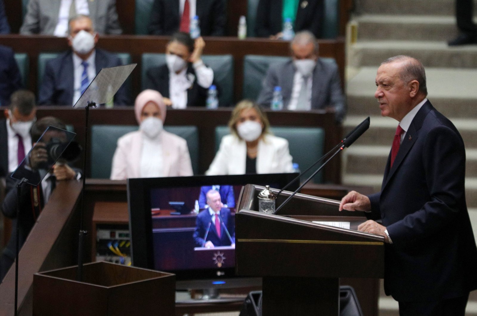 Turkish President and leader of the Justice and Development Party (AK Party), Recep Tayyip Erdoğan gives a speech during a party parliamentary group meeting at the Grand National Assembly of Turkey (TBMM) in Ankara, Turkey, July 14, 2021. (AFP Photo)