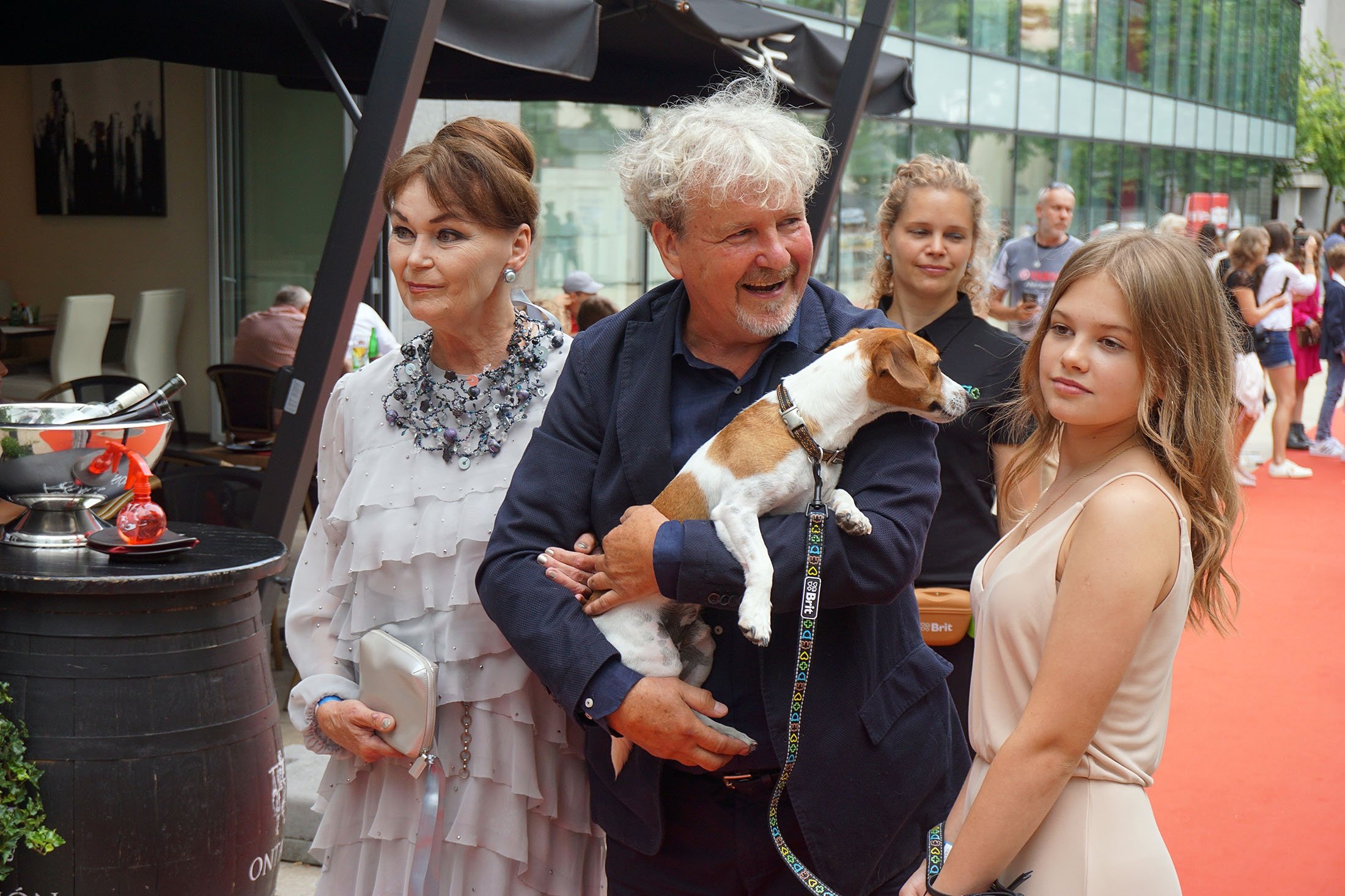 Director and cameraman Filip Brabec poses with his wife, daughter and a dog before the "Gump" premiere in Prague, Czech Republic, July 21, 2021. (Reuters Photo)