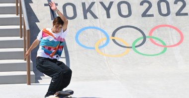 Japan's Yuto Horigome competes in the men's street final during the Tokyo 2020 Olympic Games at Ariake Sports Park Skateboarding in Tokyo, Japan, July 25, 2021. (AFP Photo)
