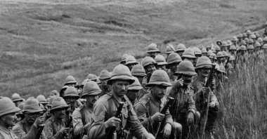 The reserves of the Allied forces wait for orders to move up to their new positions on the slopes of Cape Helles during the Gallipoli Campaign 1915-1916.   