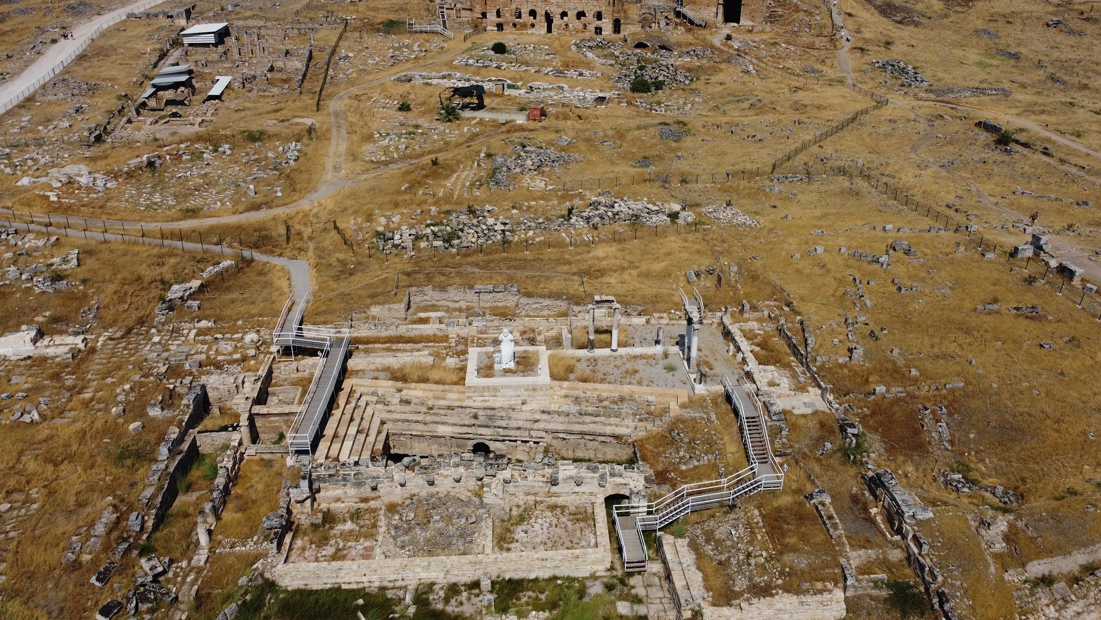 An aerial view shows the ancient city of Hierapolis in Pamukkale, Denizli, Turkey, July 23, 2021. (AA Photo)