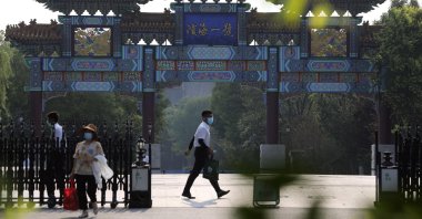 Security personnel are seen at an entrance to a hotel where U.S. Deputy Secretary of State Wendy Sherman is expected to meet Chinese officials, in Tianjin, China, July 25, 2021. (Reuters Photo)
