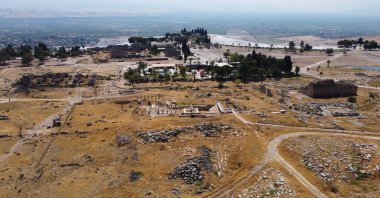 An aerial view shows the ancient city of Hierapolis in Pamukkale, Denizli, Turkey, July 23, 2021. (AA Photo)