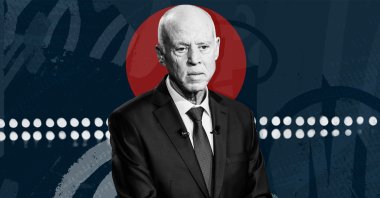 Daily Sabah photo illustration shows Tunisia's President Kais Saied.