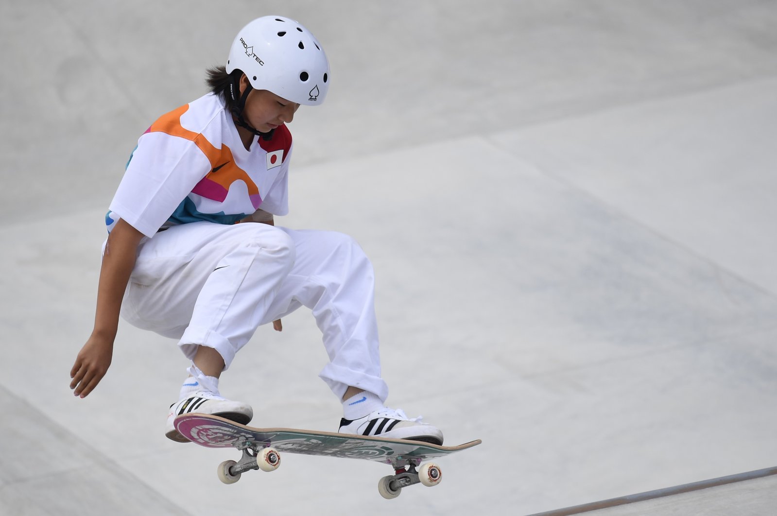 Japan's Momiji Nishiya in action during the Tokyo 2020 Olympics Women's Street Skateboarding Final at the Ariake Urban Sports Park, Tokyo, Japan, July 26, 2021. (Reuters Photo)