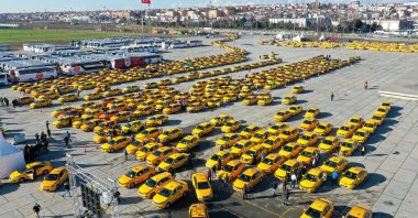 Taxis at a square in Yenikapı district, in Istanbul, Turkey, Jan. 2, 2021. (AA PHOTO) 