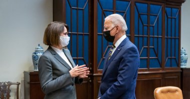 U.S. President Joe Biden meets with Belarus opposition leader Svetlana Tikhanovskaya at the White House in Washington, D.C., U.S., July 28, 2021. (AFP Photo/The White House)