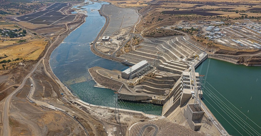 A dam built over the Murat River and a hydroelectric power plant are seen in the eastern Bingöl province, Turkey, July 27, 2021. (IHA Photo) 