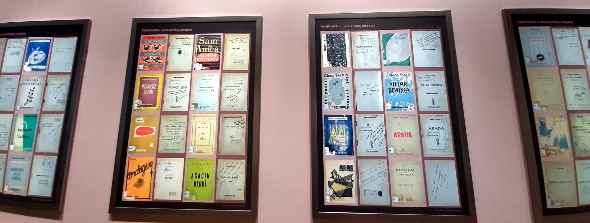 Books that were signed by their writers for Ahmet Hamdi Tanpınar in the exhibition, Tarık Zafer Tunaya Center, Istanbul. (Archive Photo)