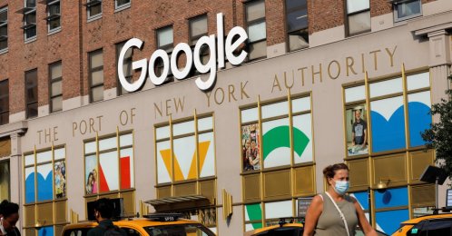 A person in a mask walks by the New York Google office in Manhattan, New York City, U.S., July 29, 2021. (Reuters Photo)