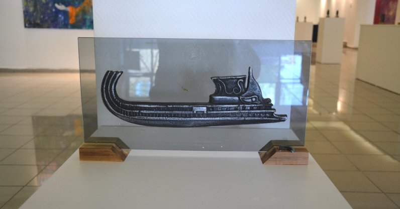 A depiction of an ancient galley of Lycia from the “Lycian Penteconters and Apollon Ceramics Exhibition after a 2000-Year Journey,” Cyprus Museum of Modern Arts.