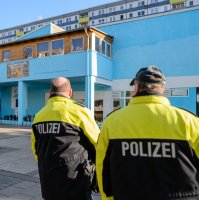 Two policemen secure a Muslim cultural center and mosque following a recent attack, in Halle an der Saale, Germany, Feb. 14, 2018. (Getty Images)