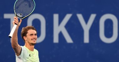 Germany's Alexander Zverev celebrates after winning the Tokyo 2020 Olympics tennis men's singles gold medal match against Karen Khachanov of the Russian Olympic Committee at the Ariake Tennis Park, Tokyo, Japan, Aug. 1, 2021. (Reuters Photo)