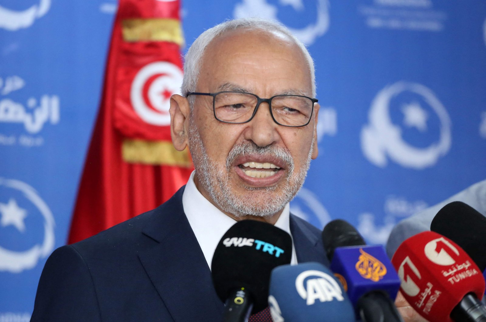 Tunisian Ennahdha party leader Rached Ghannouchi gives a press conference on Oct. 7, 2019, Tunis, Tunisia. (AFP Photo)