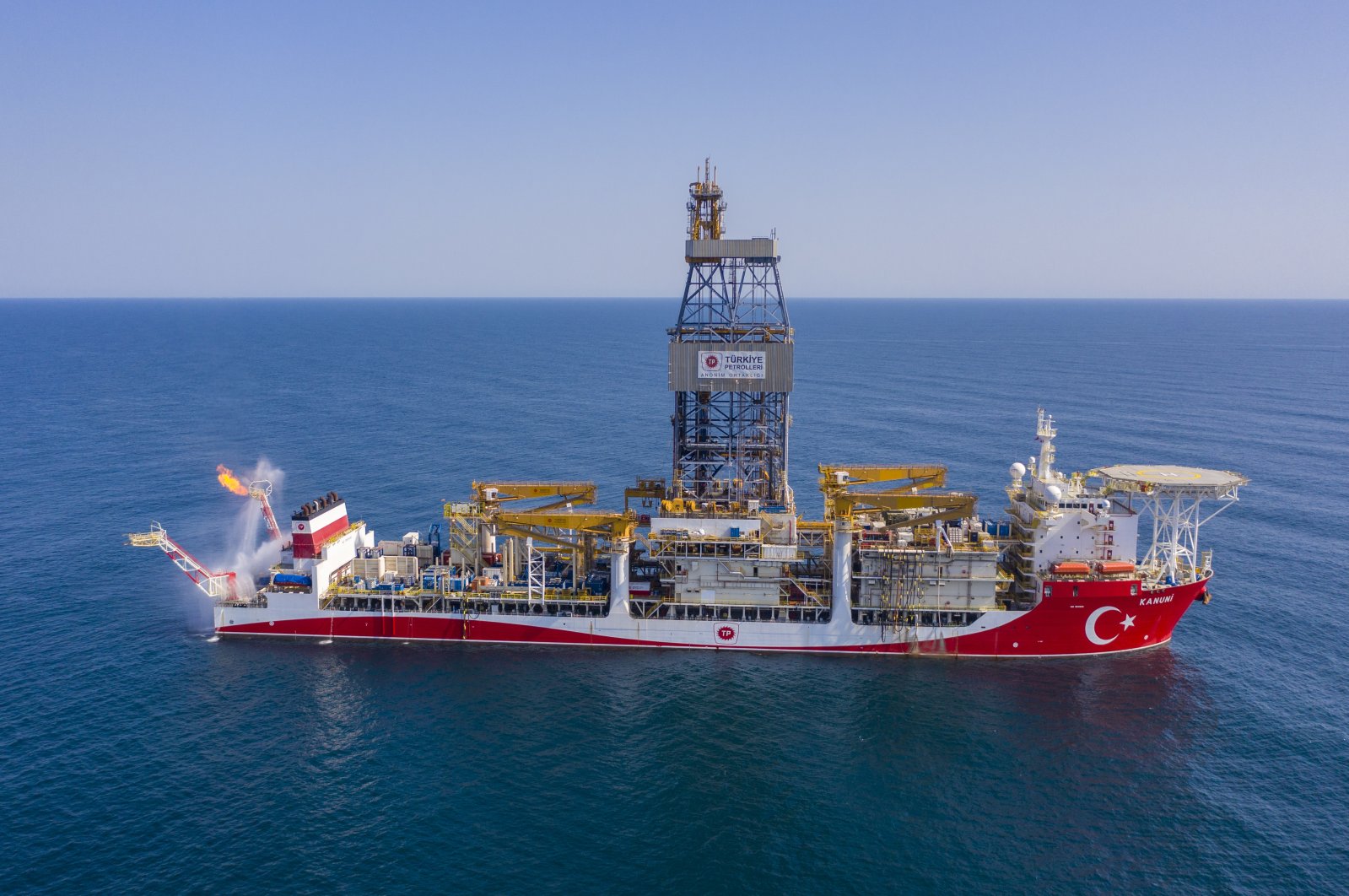 Gas flares from Turkey's Kanuni drillship off the coast of Zonguldak province, northern Turkey, July 29, 2021. (AA Photo)