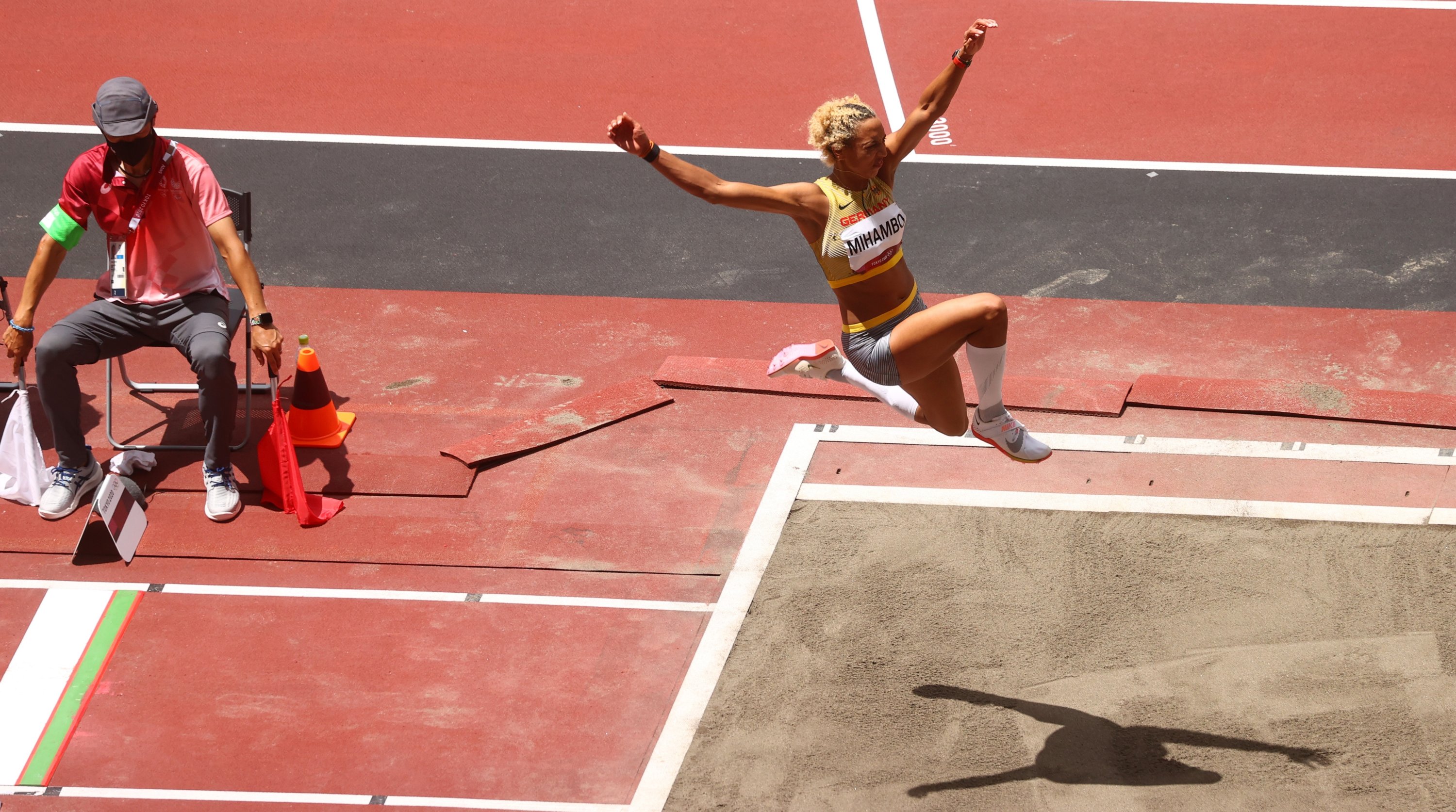 Malaika Mihambo of Germany in action at the Tokyo 2020 Olympics women's long jump final, Tokyo, Japan. Aug. 3, 2021. (Reuters Photo)