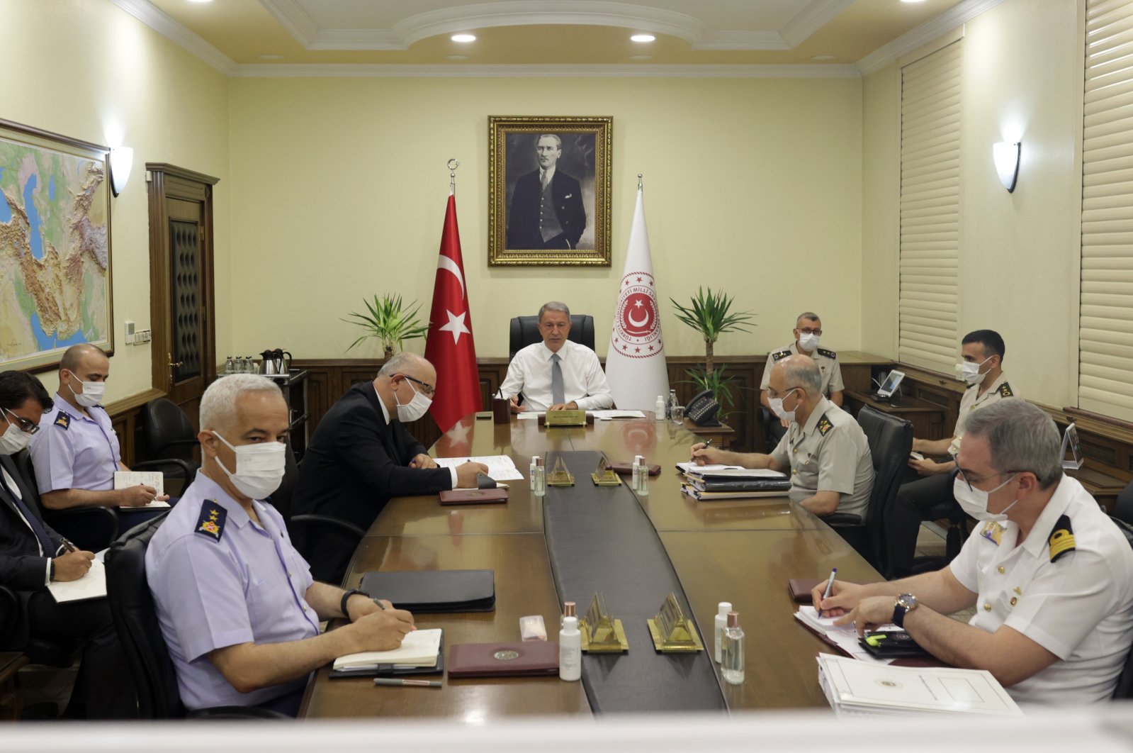 Defense Minister Hulusi Akar speaks at a meeting in the capital Ankara, Turkey, Aug. 3, 2021. (IHA Photo)