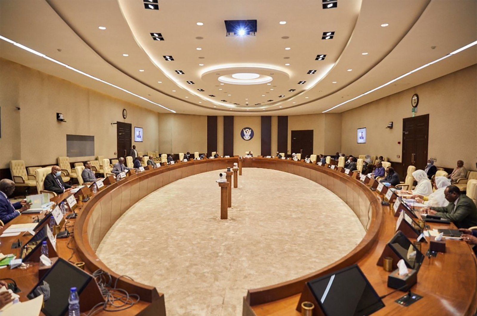 Members of Sudan's cabinet attend a meeting in the capital Khartoum to ratify the Rome Statue of the International Criminal Court, Aug. 3, 2021 (Office of Sudan's Prime Minister / AFP) 