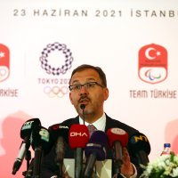 Turkey's Youth and Sports Minister Mehmet Muharrem Kasapoğlu speaks at an event for the Tokyo Olympics in Istanbul, Turkey, on July 23, 2021. (Sabah File Photo)