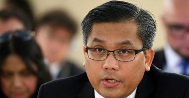 Myanmar's ambassador Kyaw Moe Tun addresses the Human Rights Council at the United Nations in Geneva, Switzerland, March 11, 2019. (Reuters Photo)