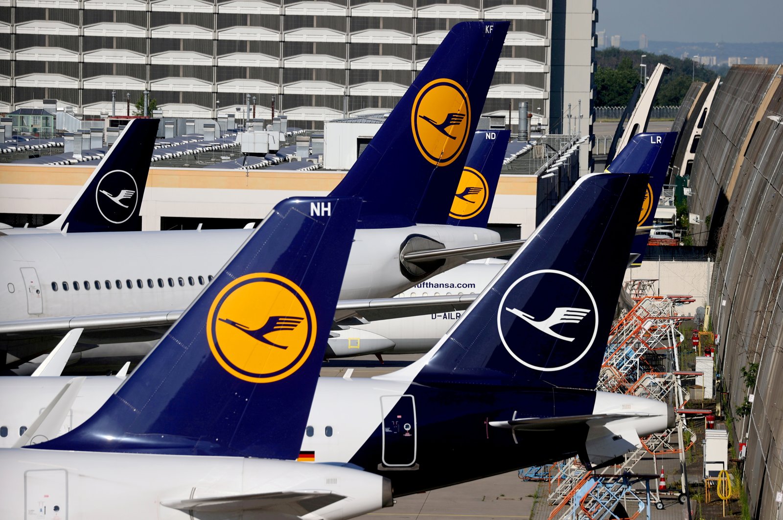Lufthansa planes are seen parked on the tarmac of Frankfurt Airport, Germany, June 25, 2020. (Reuters Photo)