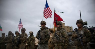 U.S. Army soldiers stand in formation during a joint military tactical training exercise "Balkan Sentinel 21" with Bulgaria's and Georgia's armies at Novo Selo military ground, Bulgaria, May 31, 2021. (File Photo by Nikolay DOYCHINOV / AFP)