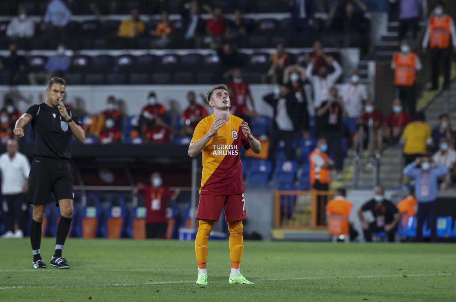 Galatasaray's Kerem Aktürkoğlu looks dejected during the UEFA Europa League third qualifying round match against Scotland's St. Johnstone, Istanbul, Turkey, Aug. 5, 2021. (AA Photo)