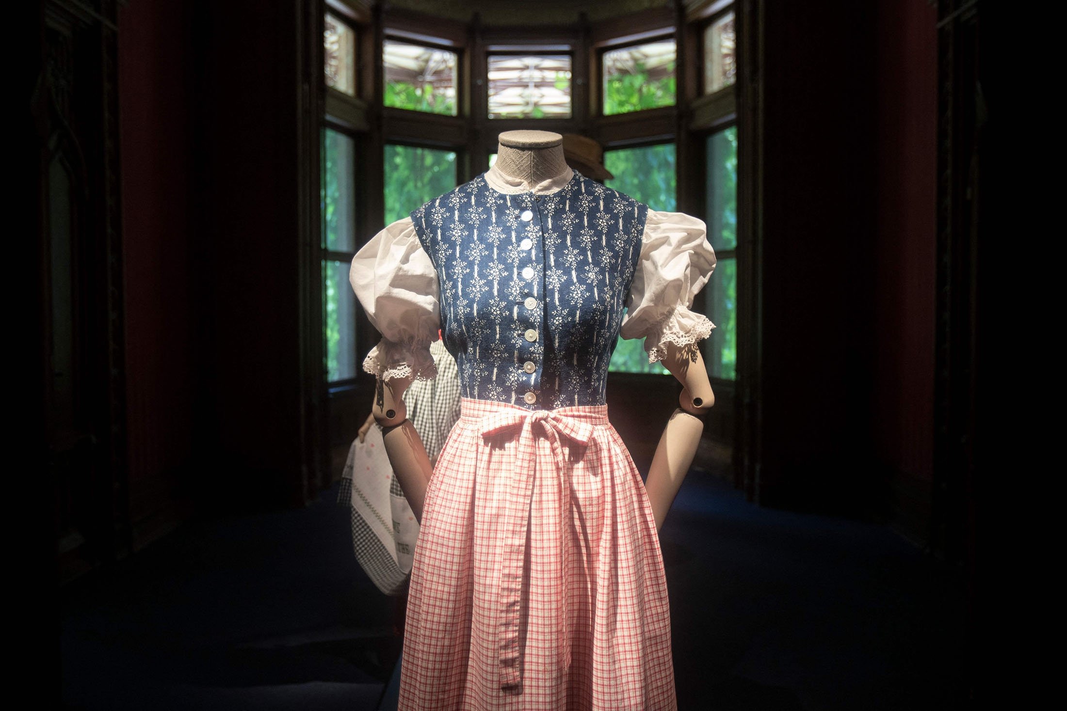 Dirndl dresses are on display at the exhibition 