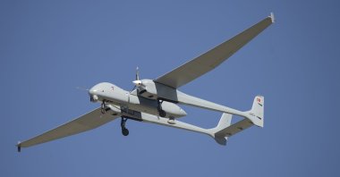 The Aksungur UAV seen in the air in this photo provided on Aug. 7, 2021. (Courtesy of TAI)