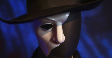 A costume from the Broadway musical "The Phantom of the Opera" is displayed at the "Showstoppers! Spectacular Costumes from Stage & Screen" exhibit in Times Square, New York, U.S., Aug. 2, 2021. (AP Photo)