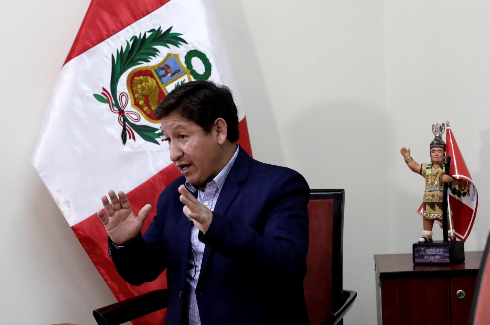 Peru's Prime Minister Guido Bellido speaks during an interview with Reuters in Lima, Peru, Aug. 7, 2021. (Reuters Photo)