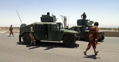 Afghan security personnel patrol after they took back control of parts of the city of Herat following fighting between Taliban and Afghan security forces, on the outskirts of Herat, 640 kilometers (397 miles) west of Kabul, Afghanistan, Aug. 8, 2021. (AP Photo)