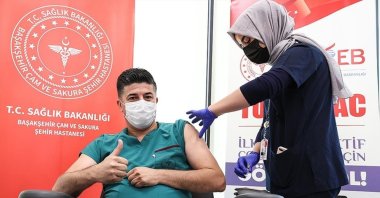 A volunteer being vaccinated with the Turkovac COVID-19 vaccine, in Istanbul, Turkey, July 8, 2021. (AA PHOTO)