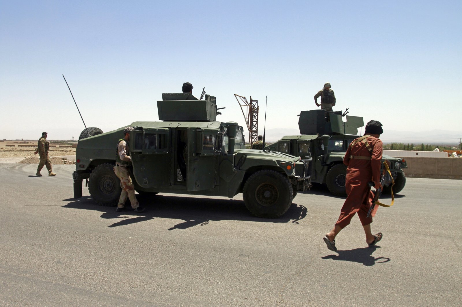 Afghan security personnel patrol after they took back control of parts of the city of Herat following fighting between Taliban and Afghan security forces, on the outskirts of Herat, 640 kilometers (397 miles) west of Kabul, Afghanistan, Aug. 8, 2021. (AP Photo)