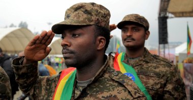 Members of the National Defense Force attend farewell ceremony for recruits joining Ethiopia's Defense Force at Meskel Square in Addis Ababa, Ethiopia July 27, 2021. (REUTERS Photo)