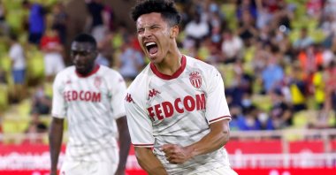 AS Monaco's Sofiane Diop celebrates scoring his side's third goal against Sparta Prague in a Champions League third qualifying round, Stade Louis II, Monaco, Aug. 10, 2021. (Reuters Photo)