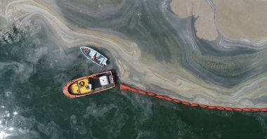 An aerial view of sea snot off the coast of Tekirdağ, in northwestern Turkey, July 10, 2021. (AA Photo)