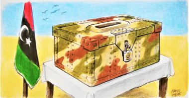 Illustration of a Libyan flag and ballot box symbolizing the country’s December 2021 elections by Erhan Yalvaç.