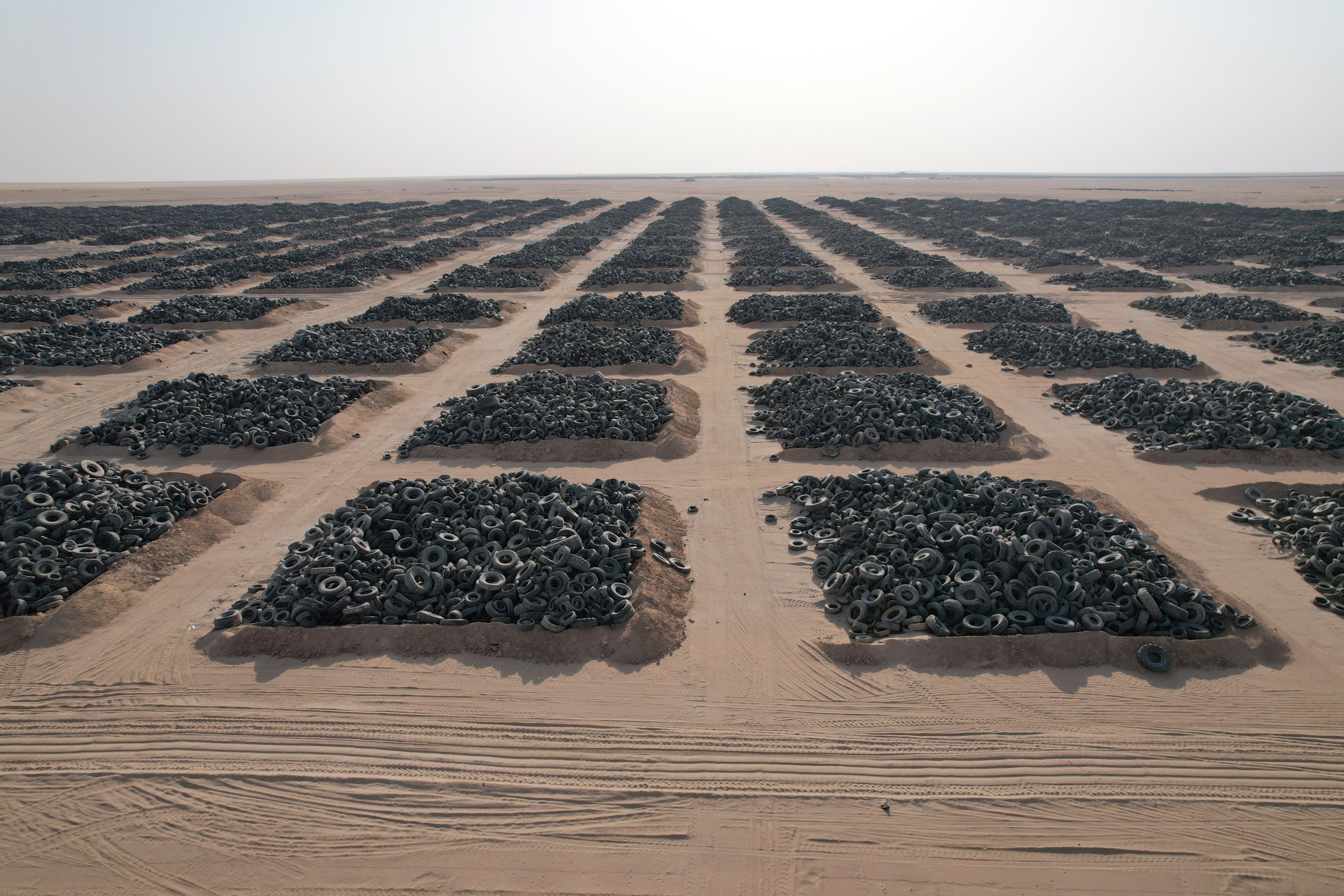 A tire graveyard with 50 million dumped tires poses environmental and health risks. (AA Photo)